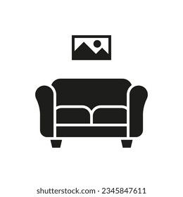 Icono de sofás negro sobre blanco