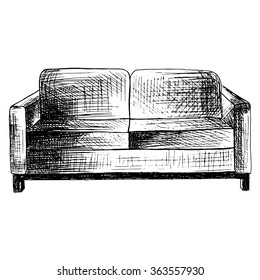 Sofa black sketch hand drawn art. illustration vector