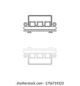 Sofá. Símbolo negro sobre fondo blanco. Ilustración simple. Icono de vector plano. Sombra de reflexión de espejo. Se puede utilizar en proyectos de logotipo, web, móvil e interfaz de usuario