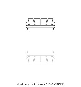 Sofa. Black symbol on white background. Simple illustration. Flat Vector Icon. Mirror Reflection Shadow. Can be used in logo, web, mobile and UI UX project