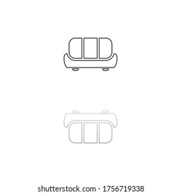 Sofa. Black symbol on white background. Simple illustration. Flat Vector Icon. Mirror Reflection Shadow. Can be used in logo, web, mobile and UI UX project