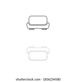Sofa. Black symbol on white background. Simple illustration. Flat Vector Icon. Mirror Reflection Shadow. Can be used in logo, web, mobile and UI UX project