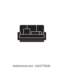 Sofa black vector concept icon. Sofa flat illustration, sign