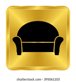 sofa - black vector icon;  gold button