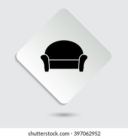 sofa - black vector icon  on a paper button