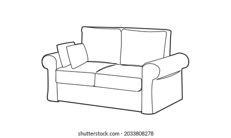 Sofa Black and white illustration. Vector linear editable illustration