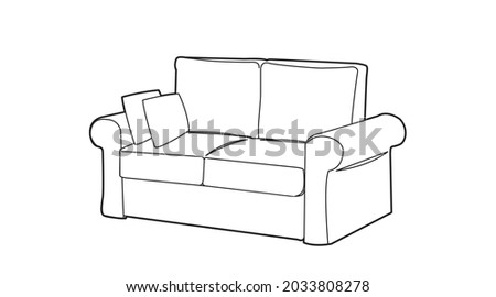 Sofa Black and white illustration. Vector linear editable illustration