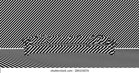 Sofa black-white stripes. Visual effects. Black and white colors and halftone. EPS 10