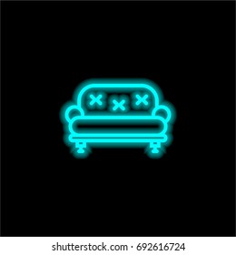Sofa blue glowing neon ui ux icon. Glowing sign logo vector