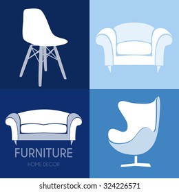 Sofa Business sign set vector template for furniture store, home decor boutique, furniture design. Couch silhouette icon. Corporate web site element. Layered editable design