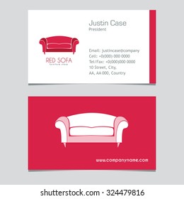 Sofa Business sign vector template for furniture store, home decor boutique, furniture design. Couch silhouette icon. Corporate identity & web site element. Layered editable design