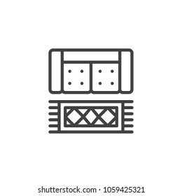 Sofa and carpet top view outline icon. linear style sign for mobile concept and web design. Couch furniture simple line vector icon. Symbol, logo illustration. Pixel perfect vector graphics