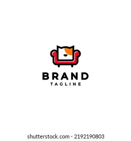 Sofa and Cat Icon Logo Design