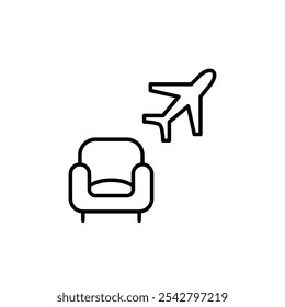 Cadeira de sofá e avião. Viaje com conforto. Lounge Premium, experiência de nível empresarial. Pixel perfeito, ícone de traçado editável