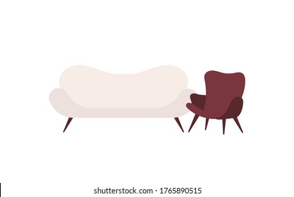 Sofa and chair background. Modern illustration slider site page. Sofa in the psychologist's office web banner. The concept of a therapist's office design vector.