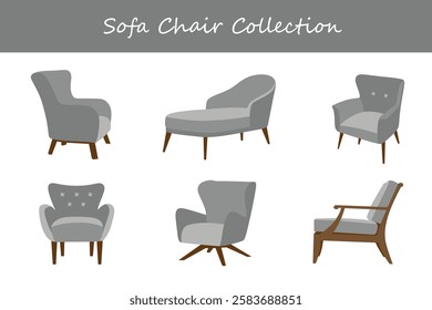 sofa chair collection in different poses. Vector illustration.