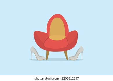 Silla de sofa con ilustración de icono del vector de tacón alto. Belleza, Moda, Calzado, Fiesta, Cama De Aire Acondicionado, Descanso, Mobiliario, Cómodo.