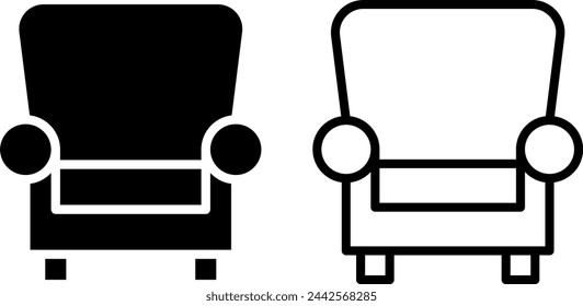 sofa chair icon, sign, or symbol in glyph and line style isolated on transparent background. Vector illustration