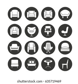 sofa and chair icons in circle buttons