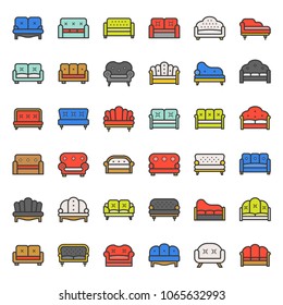 Sofa and chair, interior design filled outline icon