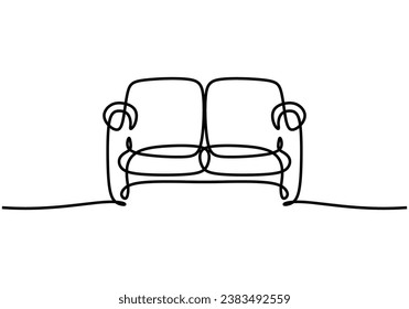Sofa chair one continuous line drawing. Vector illustration isolated. Minimalist design handdrawn.
