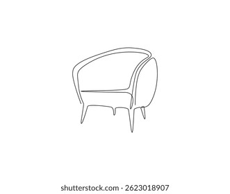Sofa chair outline drawing illustration. Continuous line draw of modern furniture vector