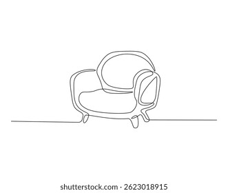 Sofa chair outline drawing illustration. Continuous line draw of modern furniture vector