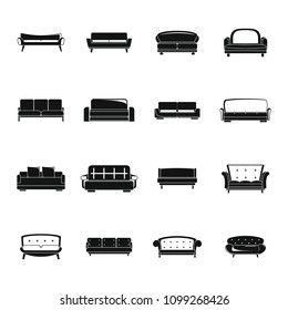 Sofa chair room couch icons set. Simple illustration of 16 sofa chair room couch vector icons for web