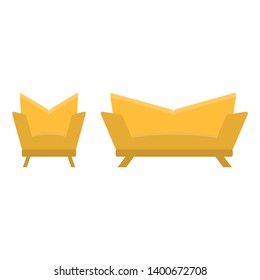 sofa and chair in the same style. vector illustration, flat icon. Element of modern home and office furniture. Front view. 