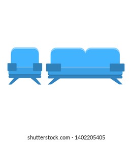 sofa and chair in the same style. vector illustration, flat icon. Element of modern home and office furniture. Front view. 
