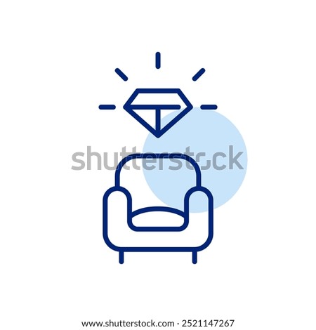Sofa chair with shining diamond over it. Elite service, premium membership and VIP lounge. Pixel perfect vector icon
