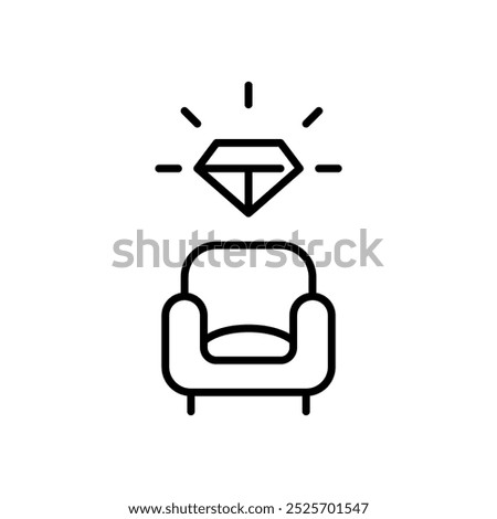 Sofa chair with shining diamond over it. Elite service, premium membership and VIP lounge. Pixel perfect, editable stroke icon