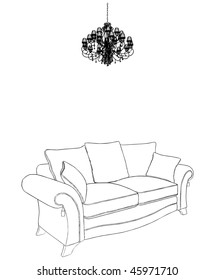 Sofa And Chandelier Vector 04