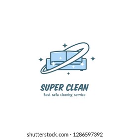 Sofa cleaning service logo in cartoon comic playful fun style symbol icon with shining look blink and super clean