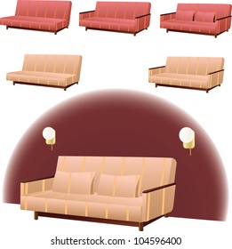 Sofa clipart interior design in pink or cream colors