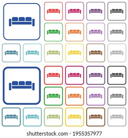 Sofa color flat icons in rounded square frames. Thin and thick versions included.