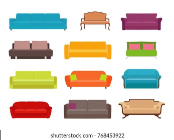 Conjunto vectorial de color Sofa. Colección de ilustración del sofá. Vector de existencias