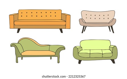 Sofa colorful illustration collection in vector. Sofa colorful icons set in vector. Sofa illustrations set in vector