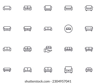 Sofa concept. Sofa line icon set. Collection of vector signs in trendy flat style for web sites, internet shops and stores, books and flyers. Premium quality icons isolated on white background 