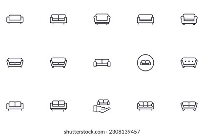 Sofa concept. Sofa line icon set. Collection of vector signs in trendy flat style for web sites, internet shops and stores, books and flyers. Premium quality icons isolated on white background 