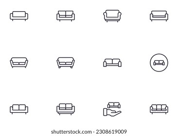 Sofa concept. Sofa line icon set. Collection of vector signs in trendy flat style for web sites, internet shops and stores, books and flyers. Premium quality icons isolated on white background 