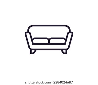 Sofa concept. Single premium editable stroke pictogram perfect for logos, mobile apps, online shops and web sites. Vector symbol isolated on white background. 