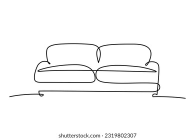 Sofa in continuous line art drawing style. Couch home furniture black linear design isolated on white background. Vector illustration