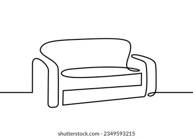 Sofa in continuous line art drawing style. Couch home furniture black linear design isolated on white background. Vector illustration