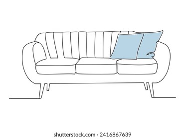 sofa in Continuous single drawn. Line art. doodle. Continuous one line drawing the interior of the living room in the house.
