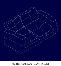 sofa contour vector with a blue background. Isometric view