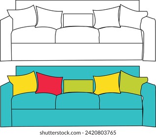 Sofa Couch 3d icon. red lounge sofa. Isolated object on a transparent background
