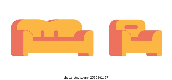 Sofa couch and armchair home furniture modern icon vector isolated modern graphic illustration set flat cartoon 3d style minimal design image clip art  