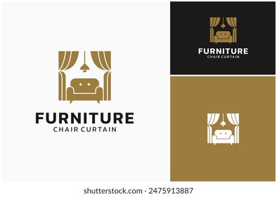 Sofa Couch Chair Lamp Light Curtain Drape Interior Room Furniture Vector Logo Design Illustration