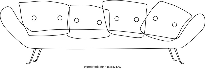 Sofa couch click-gag with pillows. Retro style. Vector illustration